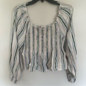 Women’s Candies Striped Smocked Long Sleeve Boho Peasant Top Size XL